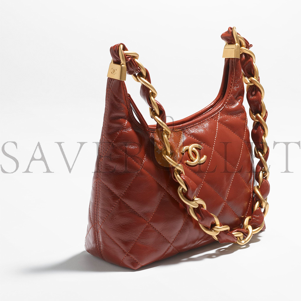 ch*el master small hobo bag shiny lambskin and G01den metallic brown as4922 (22.5*19.5*8.5cm)